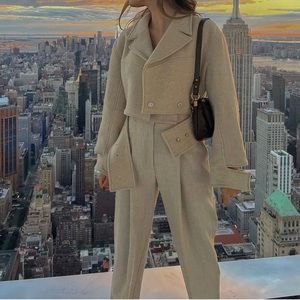 Cult Gaia Georgia Cropped Belted Wool Jacket